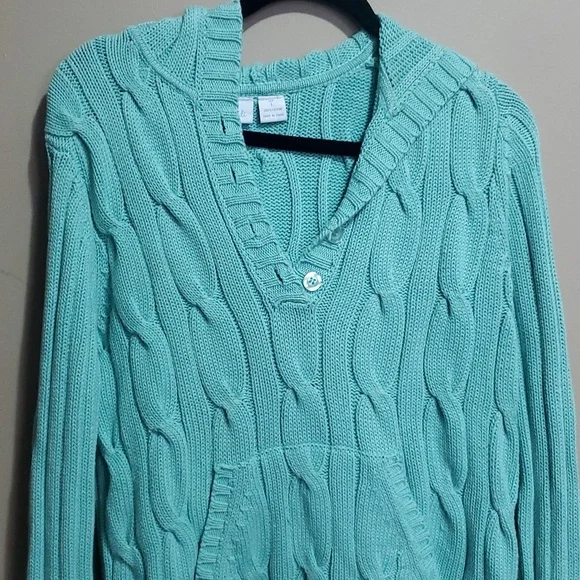 Teddi mint green hooded cable knit sweater size large - Picture 2 of 4